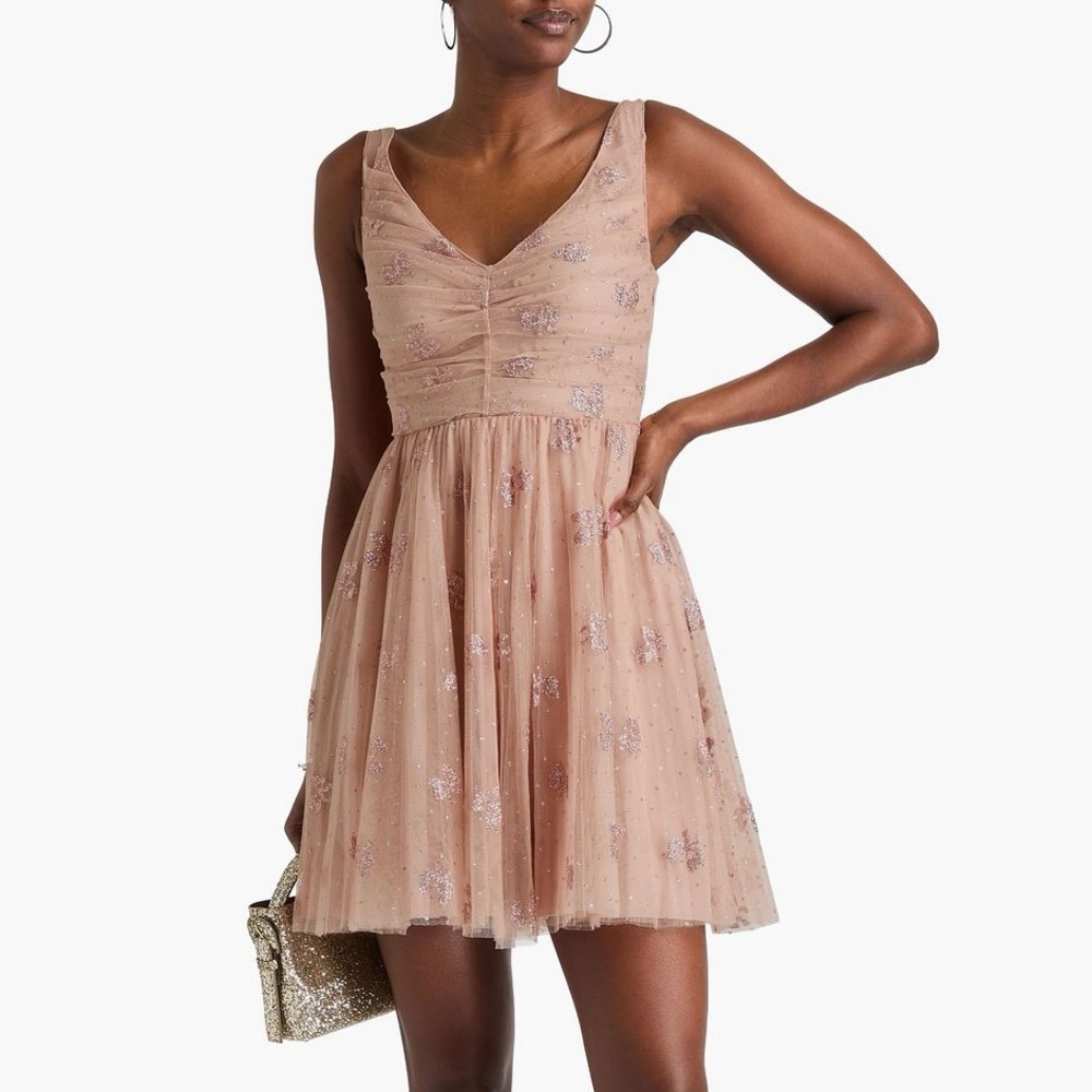 NWT Red Valentino Glitter Bow Tulle Mini Dress Light Pink Peach Sz 44